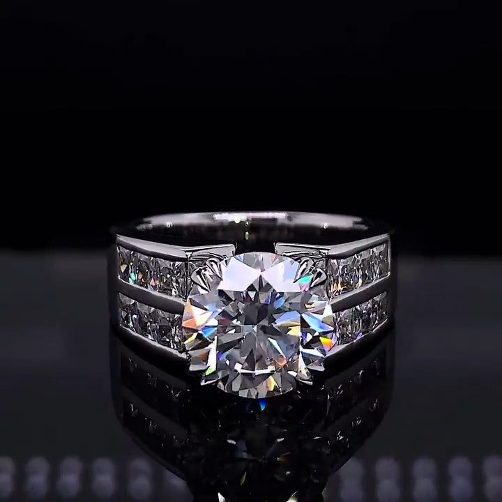 5ctw Round and Princess Square Cut Engagement Ring -JOSHINY