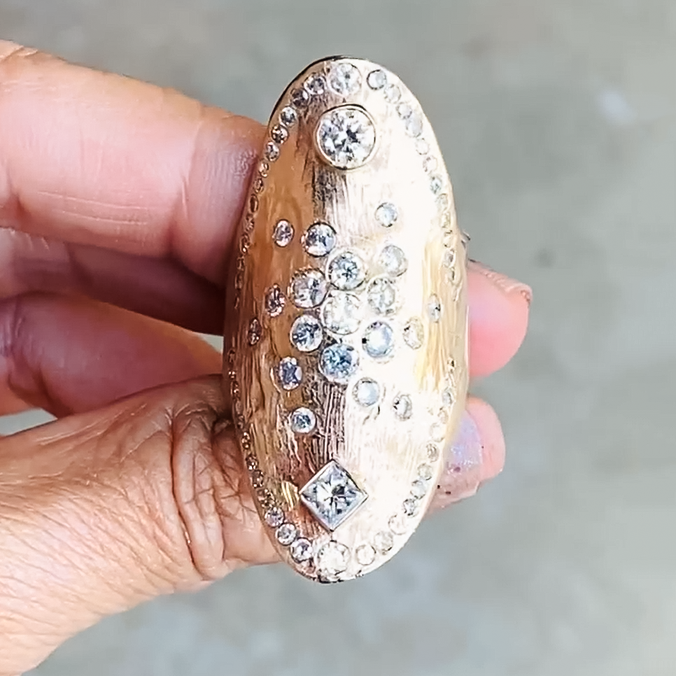 Unique 2.5 ctw Round & Square Cut White Gemstone Textured Ring -JOSHINY