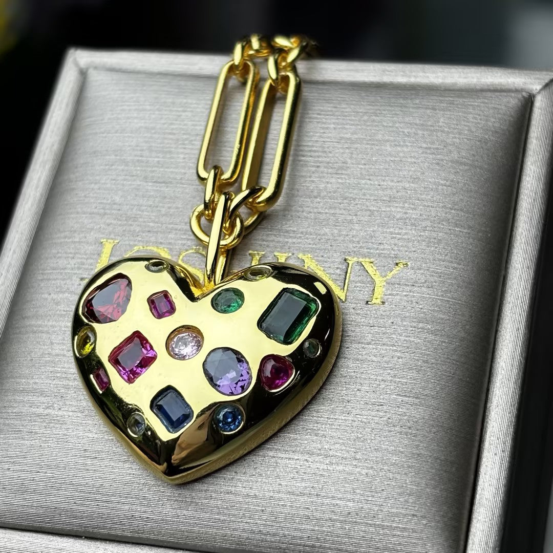 3 Ctw Multi Cut Multi Color Cubic Zirconia 925 Sterling Silver Pendant Necklace-JOSHINY