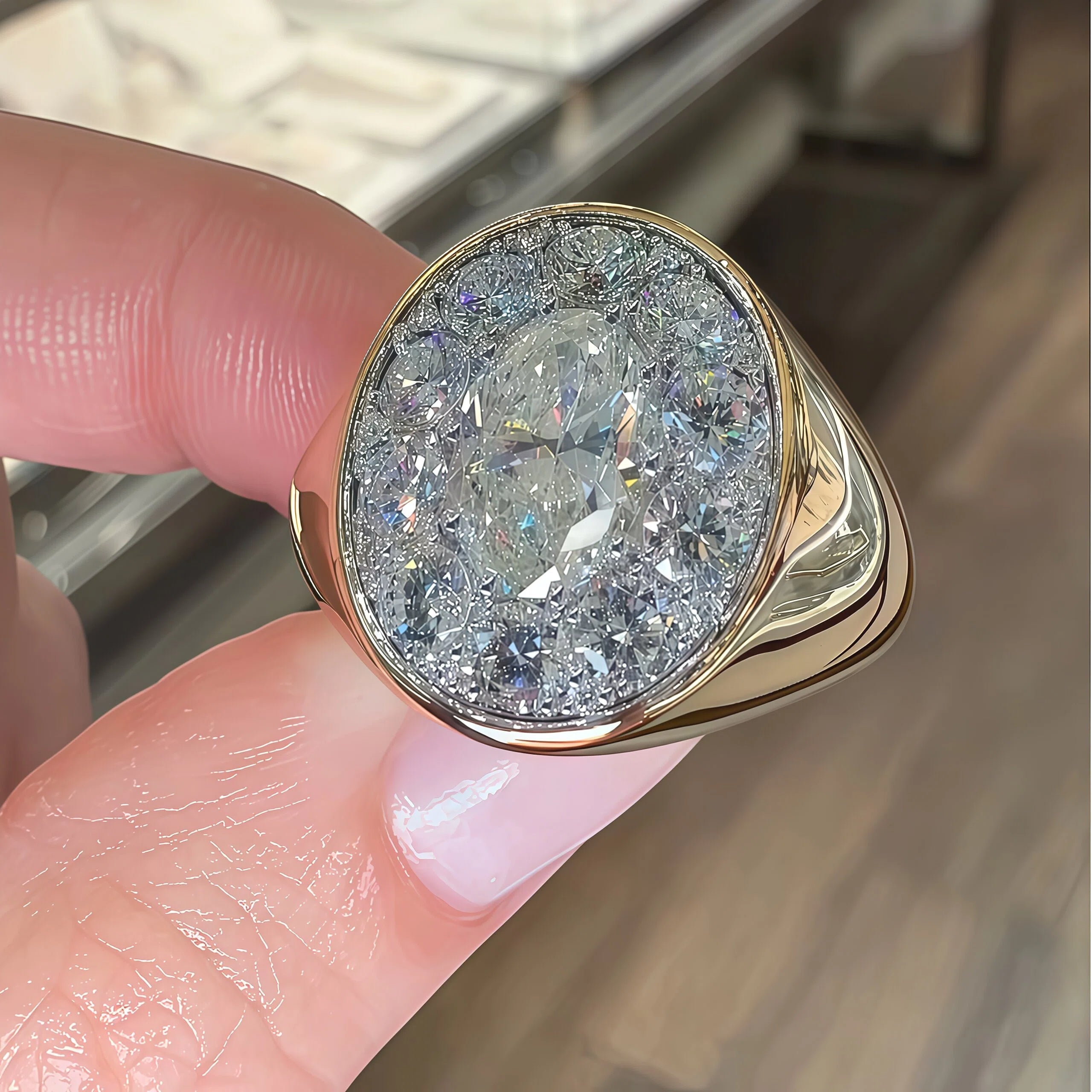 5.5 ctw Oval Cut White Gemstone Stamp Engagement Ring -joshiny