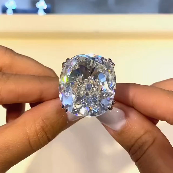 Extra Large 15ct Cushion Cut Diamond Engagement Ring -JOSHINY