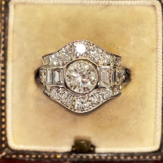 Art Deco 4 ctw Round & Emerald Cut White Gemstone Vintage Ring -JOSHINY