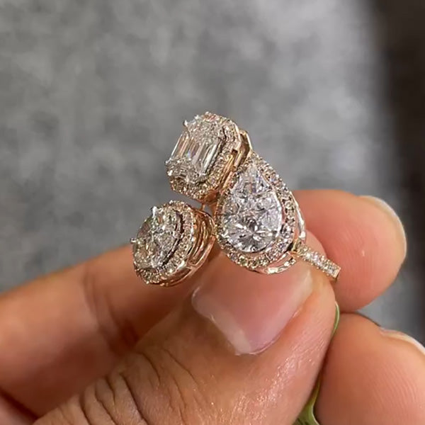 6ctw Classic Geometric Three Stone Diamond Ring -JOSHINY
