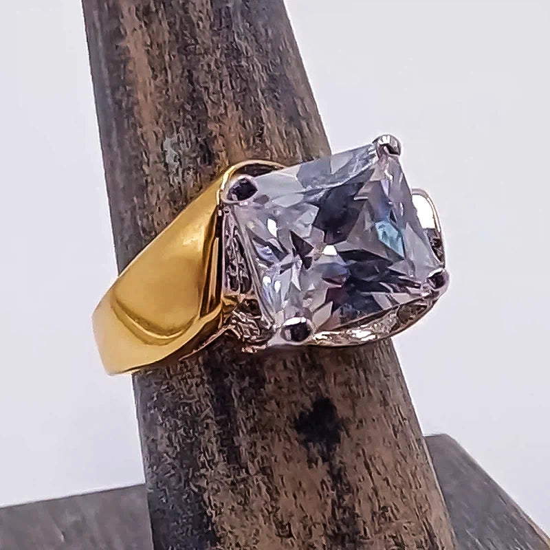 Stylish 5 ctw Radiant Cut White Gemstone Two-Tone Engagement Ring -JOSHINY