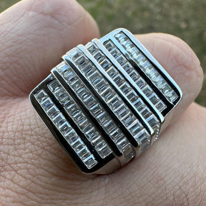 Stylish 4 ctw Baguette Cut White Gemstone Pavé Two-Tone Ring -JOSHINY