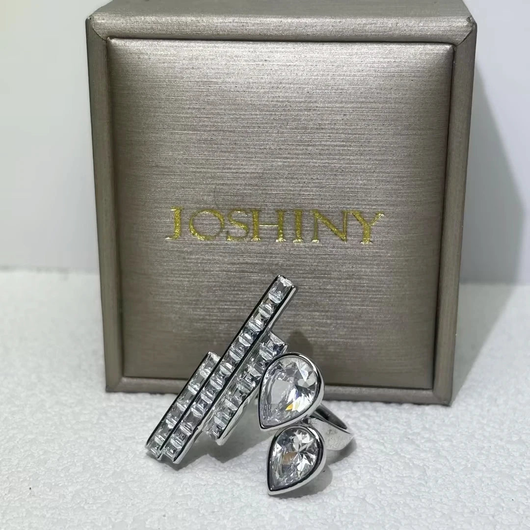 4 Ctw Pear Cut White Cubic Zirconia 925 Sterling Silver wing ring-joshiny
