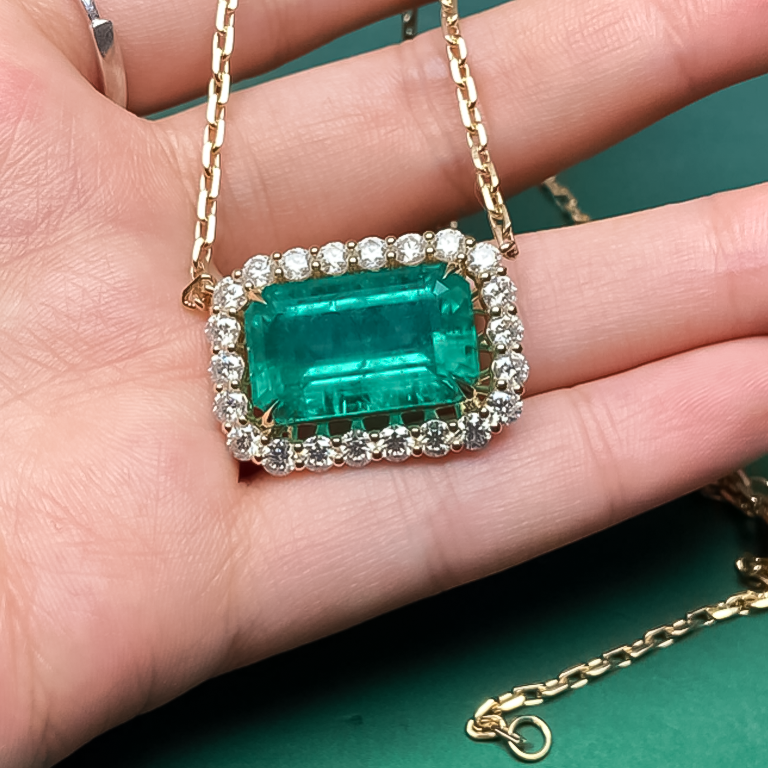 Stylish 6 ctw Emerald Cut Emerald Gemstone Necklace -JOSHINY