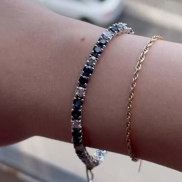 Round Cut Blue and White Bicolour Gemstone Bracelet -JOSHINY