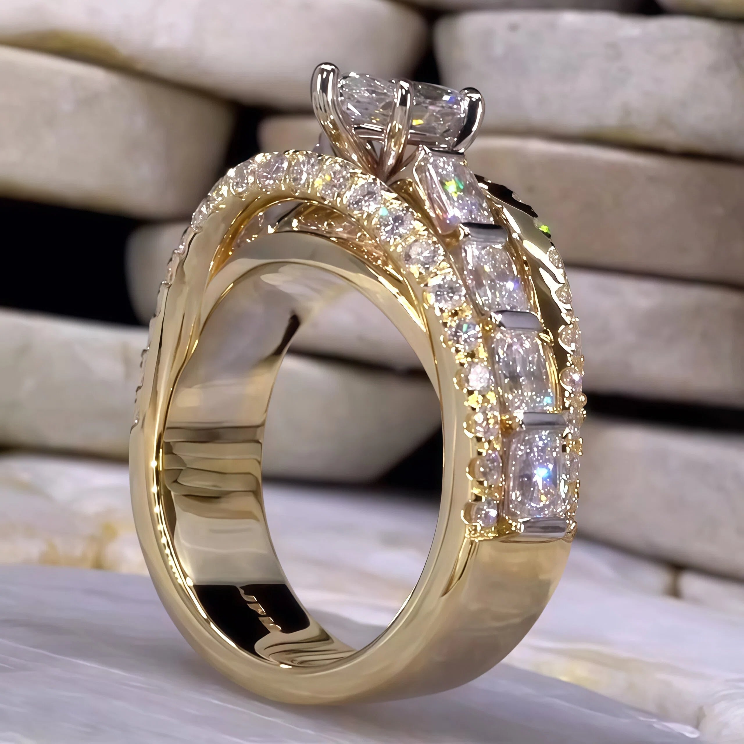 5.69Ctw Stunning marquise and radiant gemstone engagement ring-JOSHINY