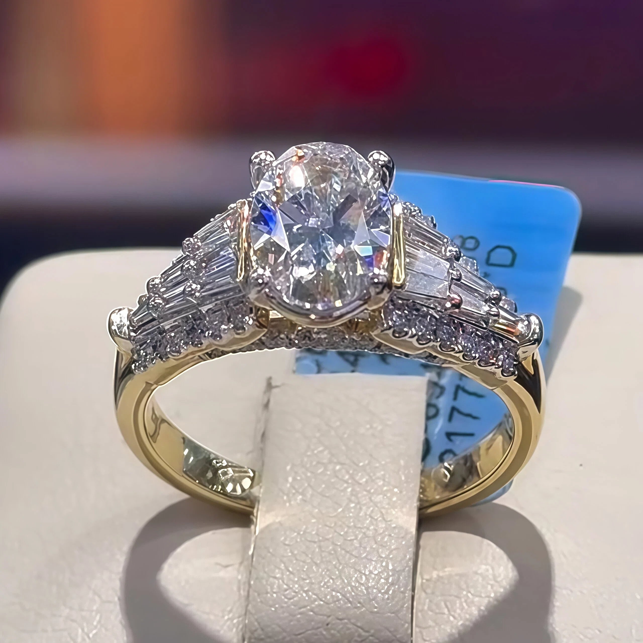 2.01Ctw Oval Rectangular Gemstone Two-Tone Gold Engagement Ring-JOSHINY