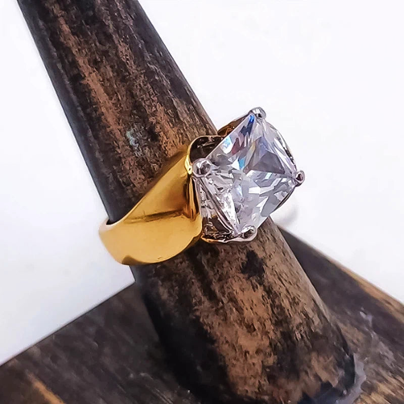 Stylish 5 ctw Radiant Cut White Gemstone Two-Tone Engagement Ring -JOSHINY