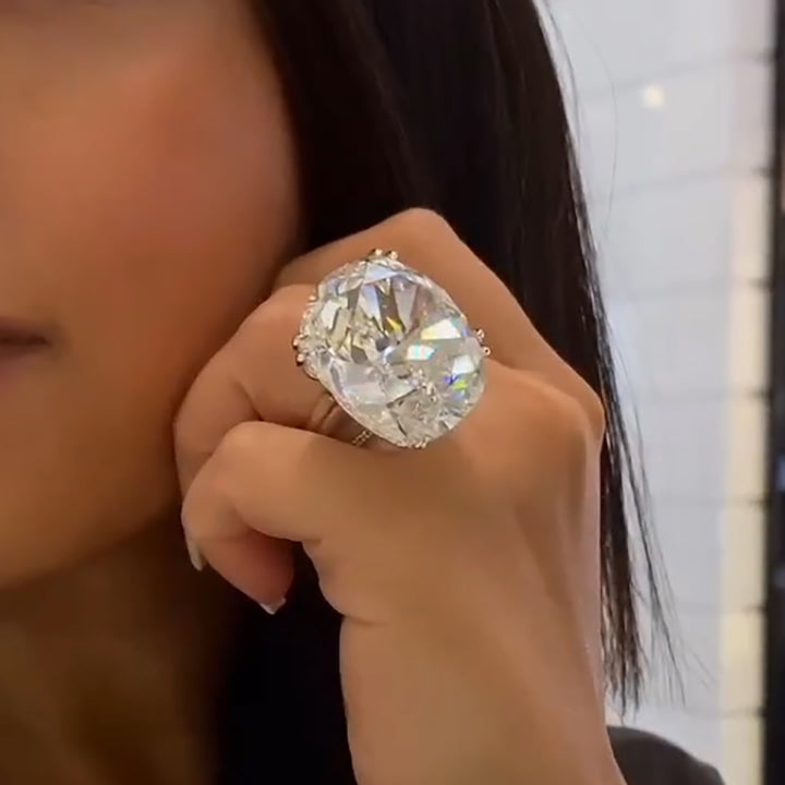 Extra Large 15ct Cushion Cut Diamond Engagement Ring -JOSHINY