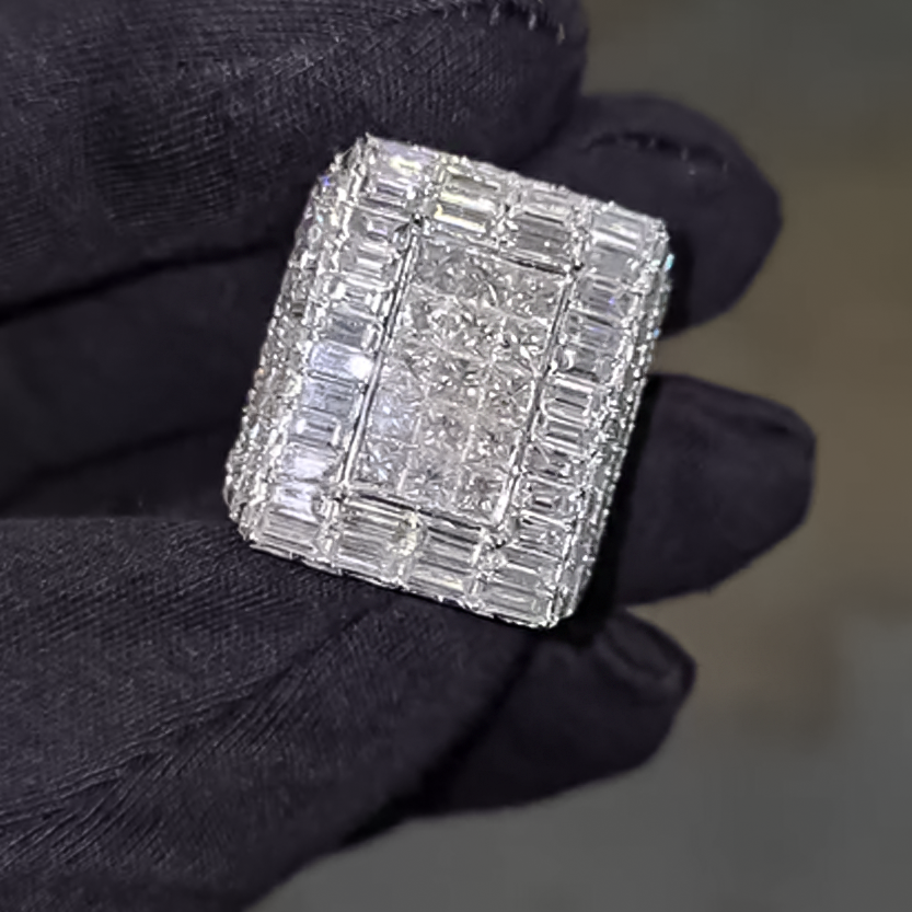 Gorgeous 8 ctw Baguette & Square Cut White Gemstone Pavé Ring -JOSHINY