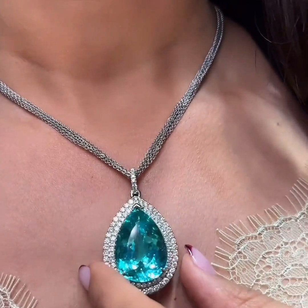 10.3ct Teardrop Aquamarine Gemstone Necklace -JOSHINY