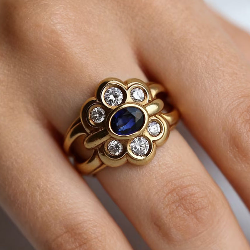 3.5ctw Oval Cut Blue Stone Vintage Ring -JOSHINY