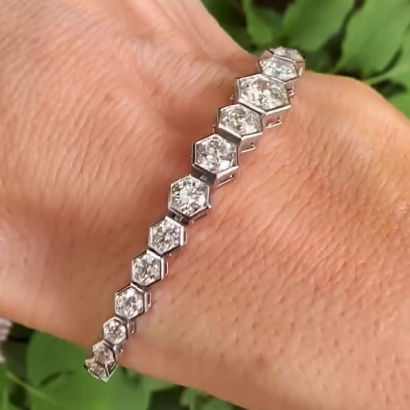 Stylish 10 ctw Round Cut White Gemstone Hexagonal Tennis Bracelet -JOSHINY