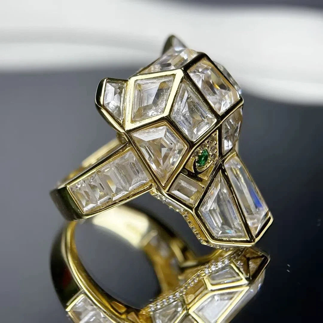 3 ctw Multi-Cut White Cubic Zirconia Cubic Zirconia Panther 925 silver Ring - JOSHINY