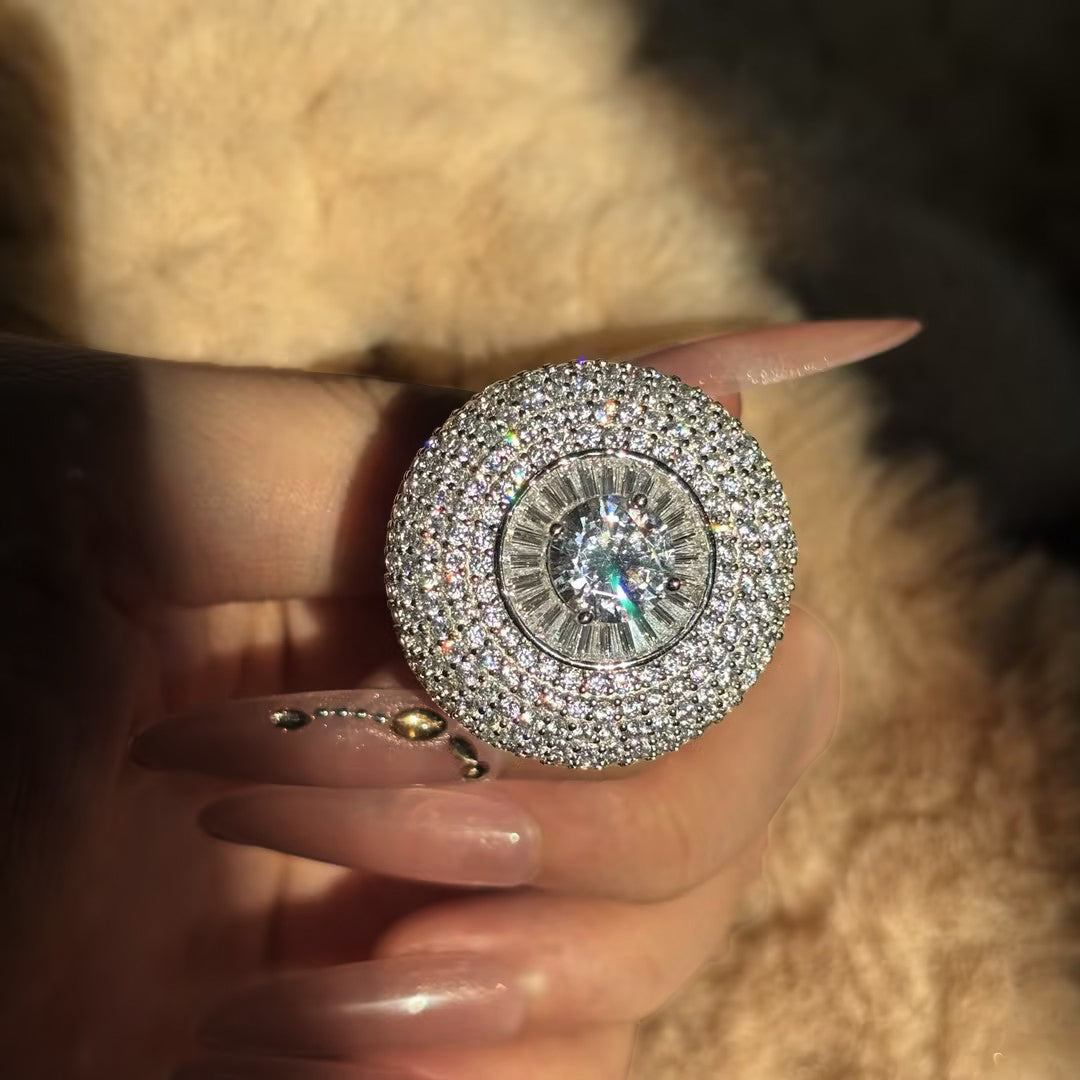 Luxury 8 ctw Round Cut White Gemstone Engagement Ring for Men and Women -JOSHINY