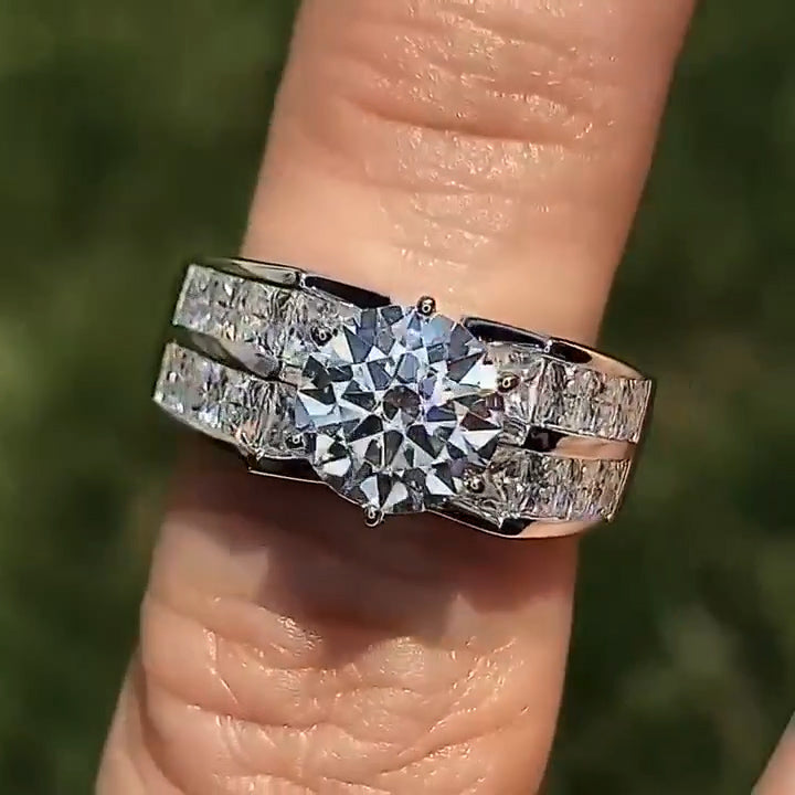 5ctw Round and Princess Square Cut Engagement Ring -JOSHINY