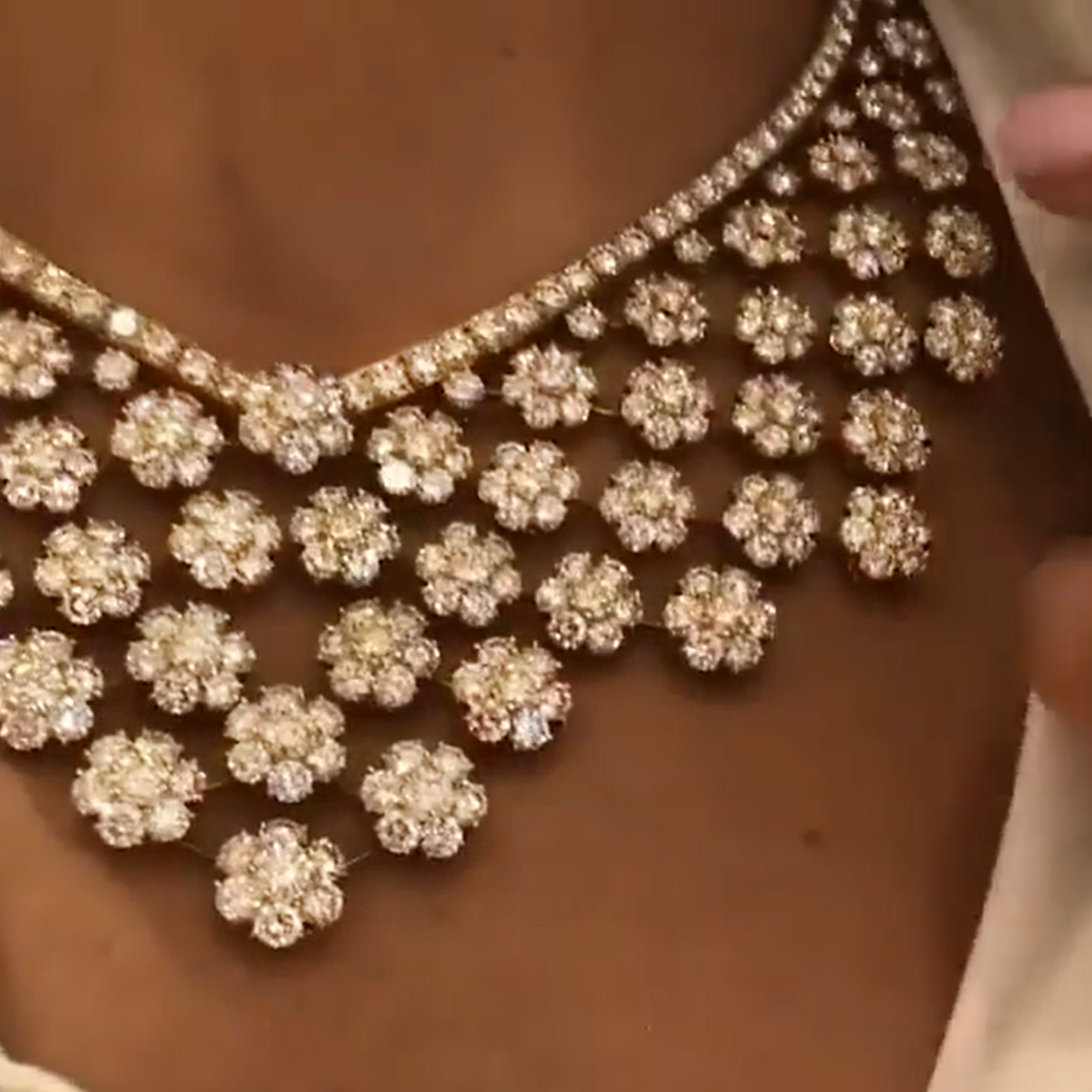 Gorgeous 75 ctw Round Cut White Gemstone Elegant Cluster Necklace -JOSHINY