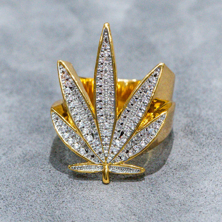 1.4ctw Round Micropavé Gold Leaf Gemstone Ring-JOSHINY