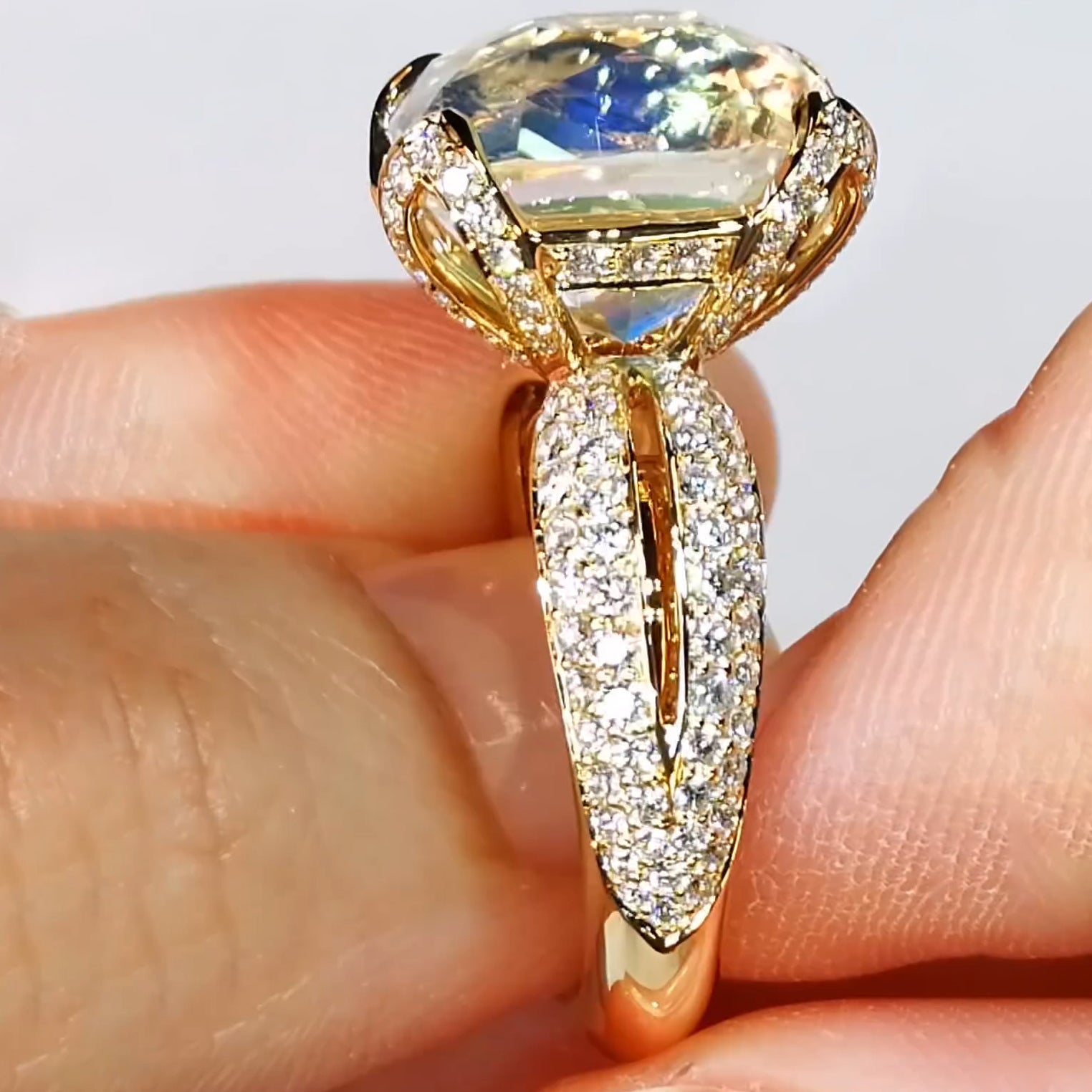 8.71ct Cushion Cut Rainbow Moonstone Ring -JOSHINY