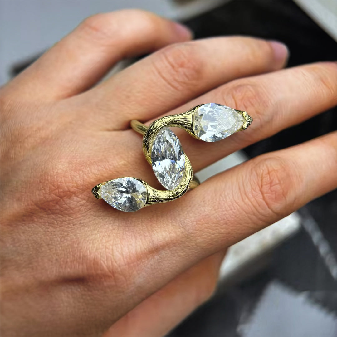 3Ctw olive-shaped and pear-shaped cut satin-finished antique ring-JOSHINY