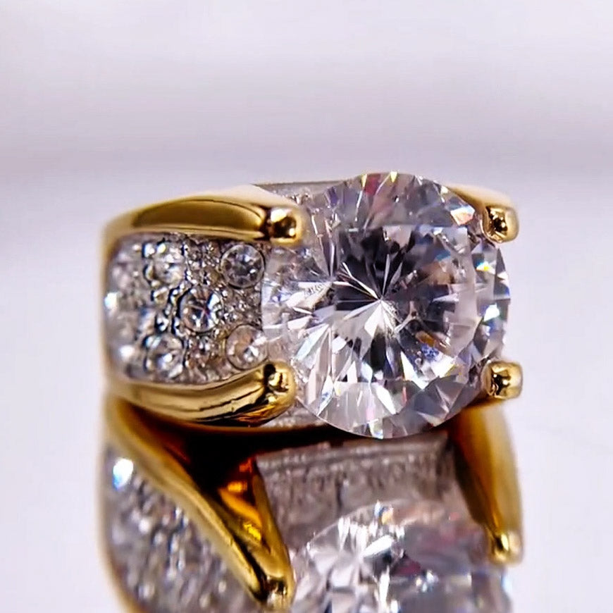 8.0ctw round cut high mounted ornate engagement ring in gold -JOSHINY