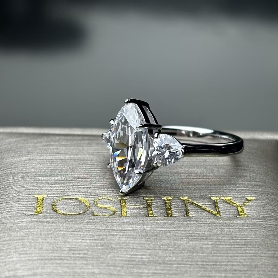 10Ctw Marquise Heart-Shaped Three-Stone Elegant Engagement Ring-JOSHINY