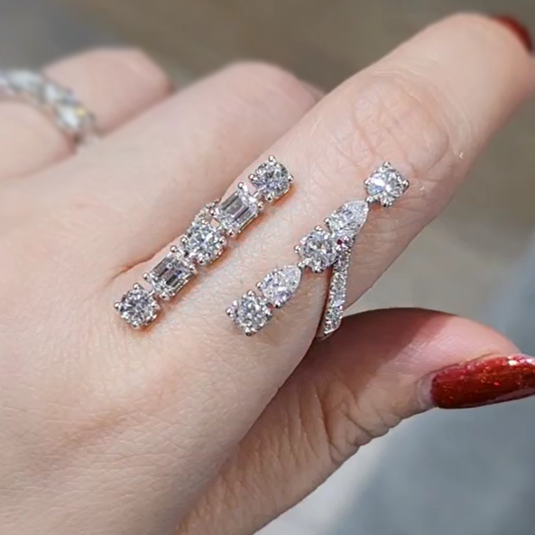 Unique 5 ctw Multi-Cut White Gemstone Opening Ring -JOSHINY