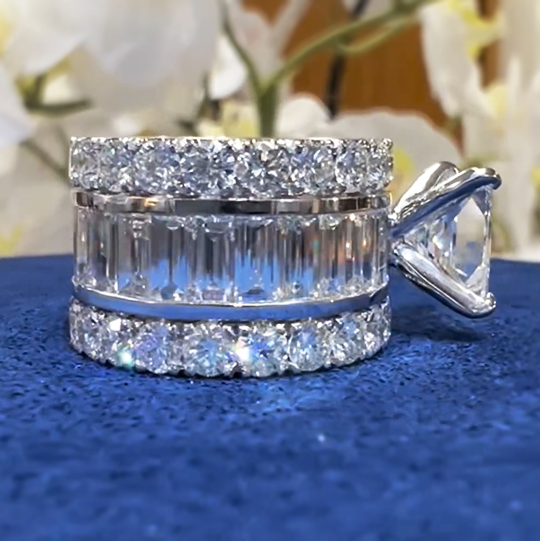 Fantasy 18 ctw Square Cut White Gemstone Full Set Engagement Ring -JOSHINY