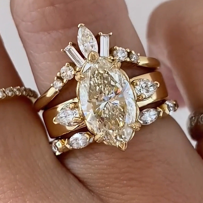 6.3ctw Marquise Cut Vintage Glamour Queen Stacking Ring Set -JOSHINY