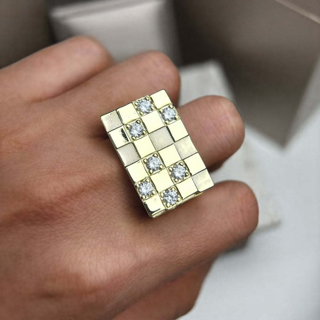 1.3Ctw Checkered Gemstone Wide Ring-JOSHINY