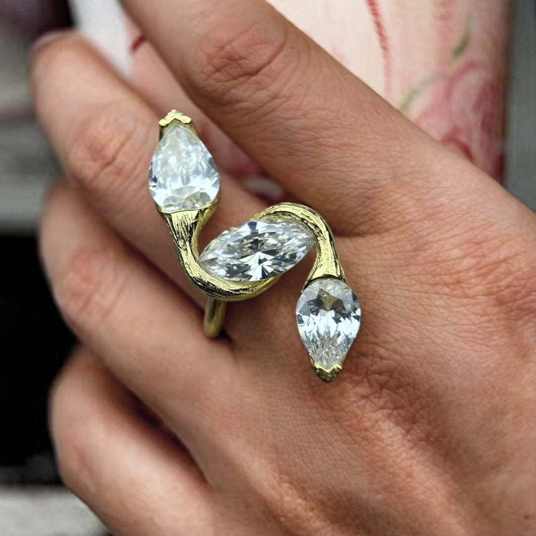 3Ctw olive-shaped and pear-shaped cut satin-finished antique ring-JOSHINY
