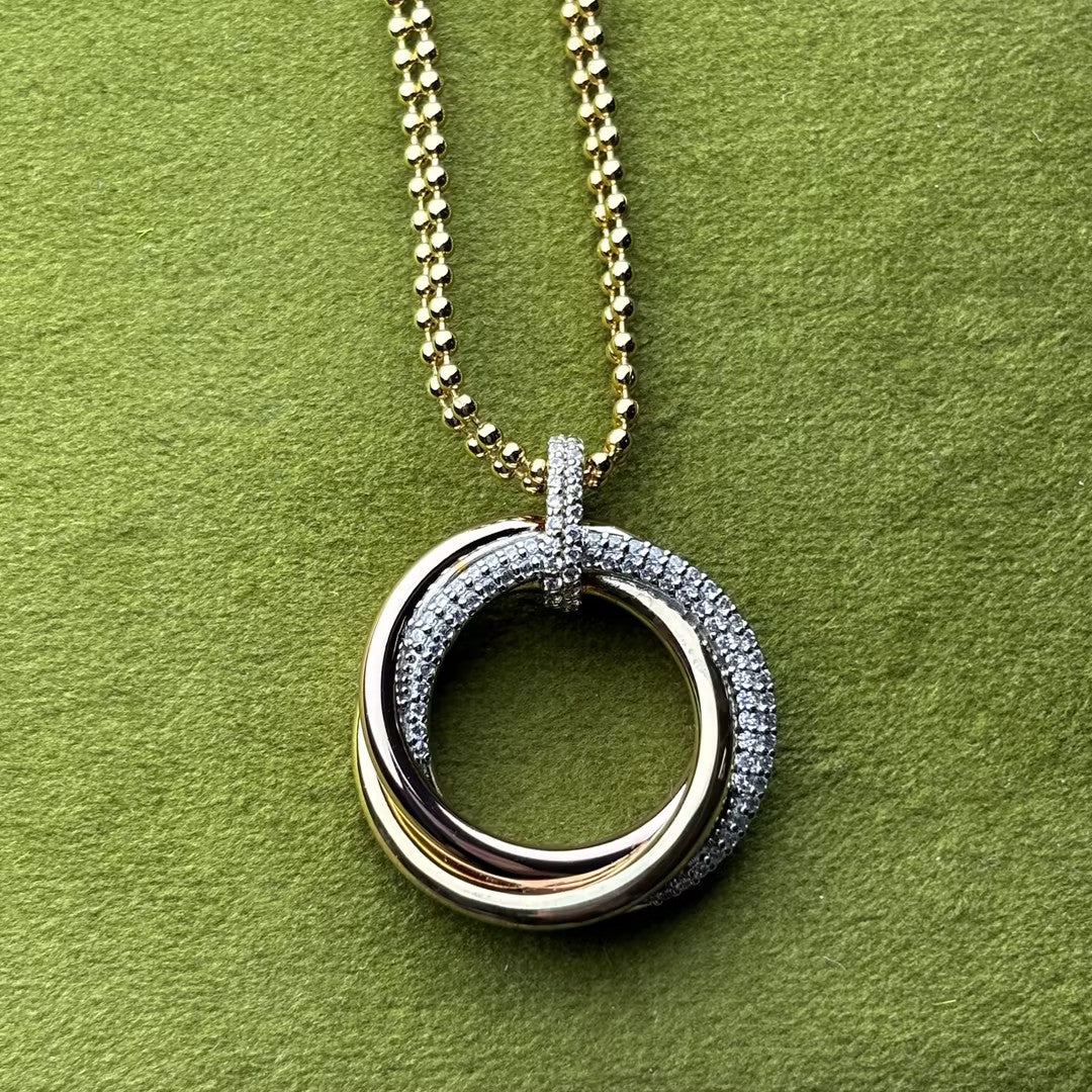1.5Ctw Round Pavé Interlocking Circle Gemstone Pendant Necklace-JOSHINY