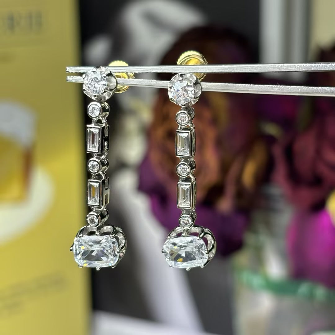 5.0 Ctw Cushion and Baguette Cut Drop Earrings-JOSHINY