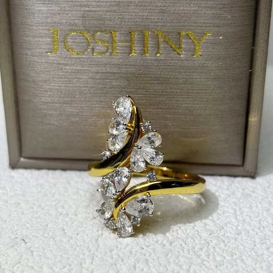 3 CTW Pear Cut & Round Cut White Cubic Zirconia 925 Sterling Silver Ring -JOSHINY