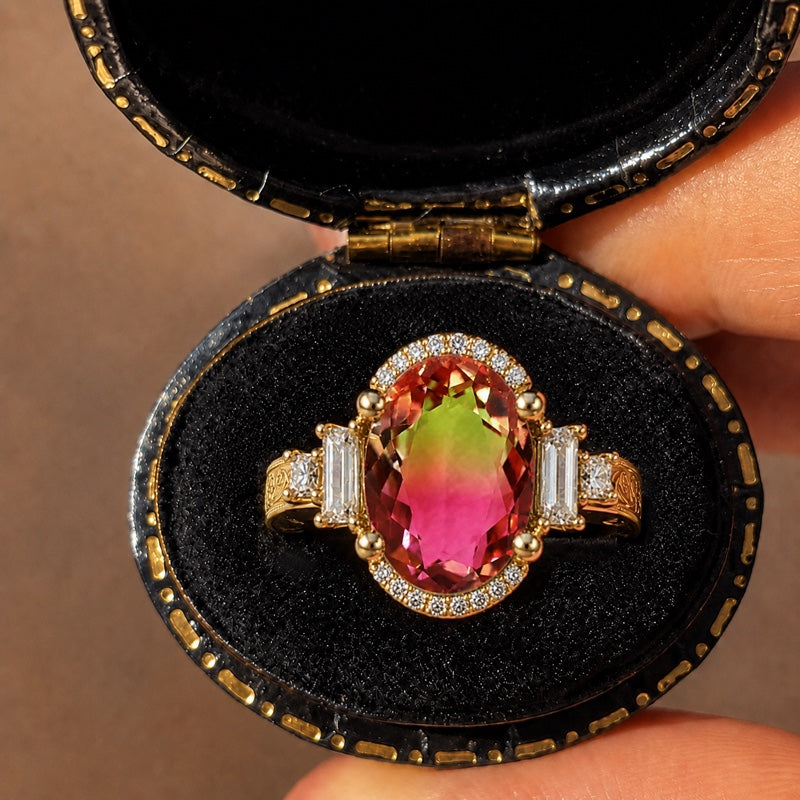 4CTW Oval Cut Multi-colour Cubic Zirconia Vintage 925 Sterling Silver Ring-Joshiny