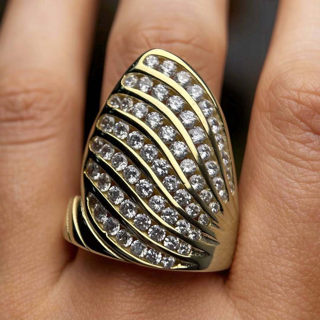 2.3ctw Round Pave Gemstone Wide Band Cocktail Ring-JOSHINY