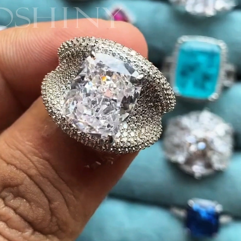 9.0ctw Cushion Crushed Ice 925 Sterling Silver Ring -JOSHINY
