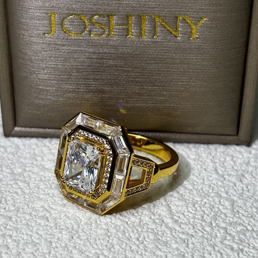 5 CTW Cushion Cut White Cubic Zirconia 925 Sterling Silver Ring -JOSHINY