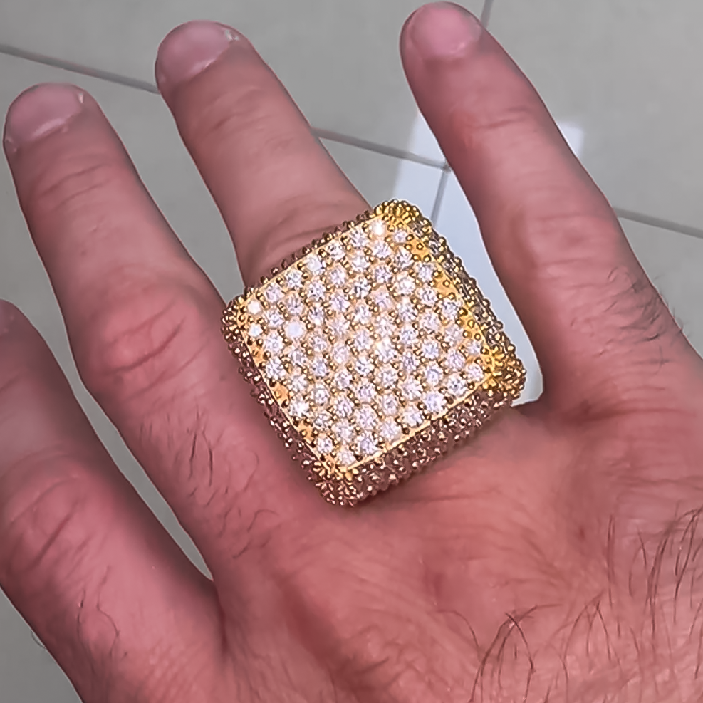 Noble 6 Carat Round Cut White Gemstone Pavé Square Ring -JOSHINY