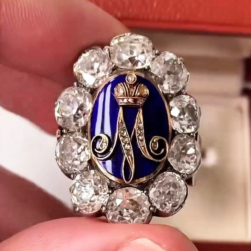 10ctw Old Mine Cut Royal Emblem Gemstone Ring (Customizable Letters) - JOSHINY