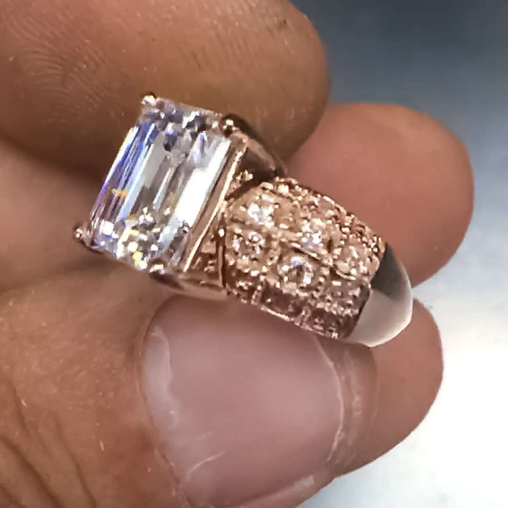 Noble 5 ctw Emerald & Round Cut White Gemstone Engagement Ring -JOSHINY