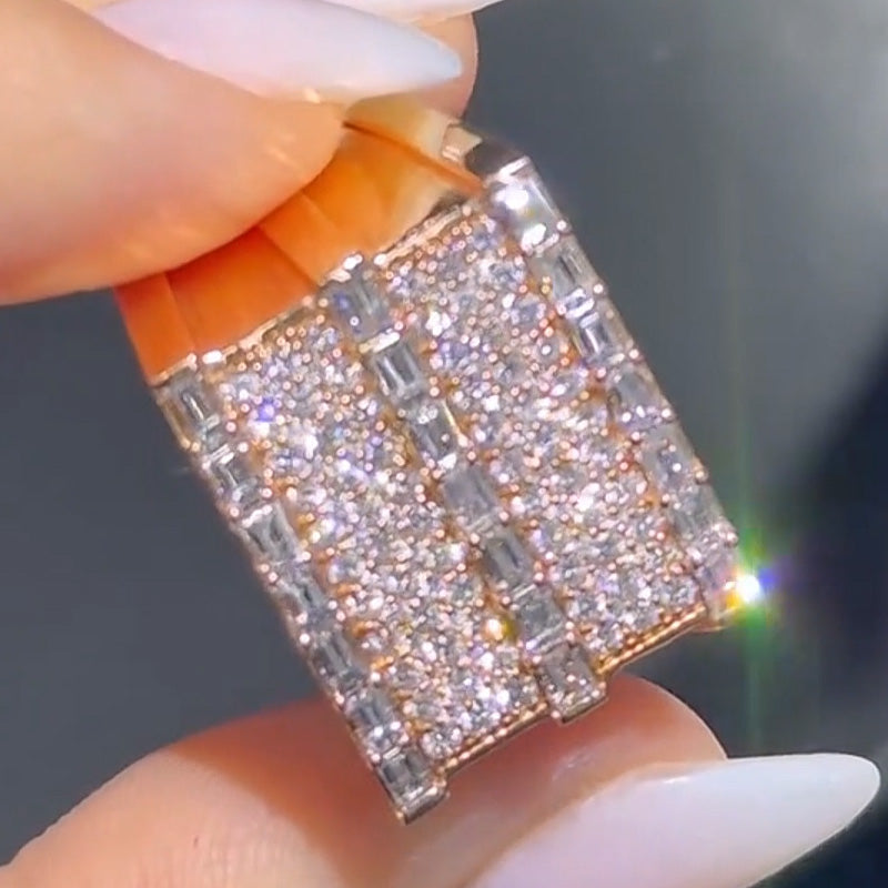 2.7ctw emerald and round cut row set rose gold ring -JOSHINY