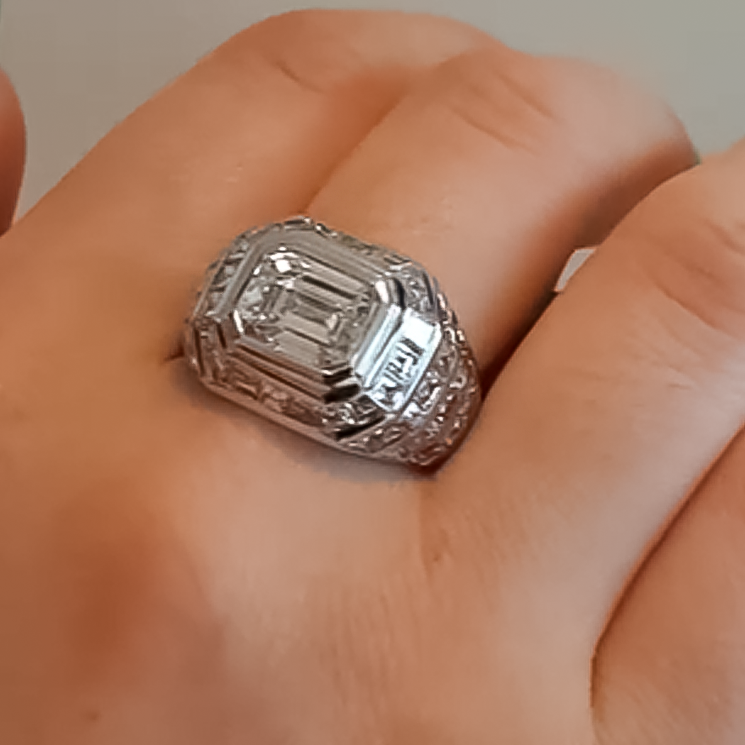 Stylish 4 ctw Emerald Cut White Gemstone Pavé Ring -JOSHINY