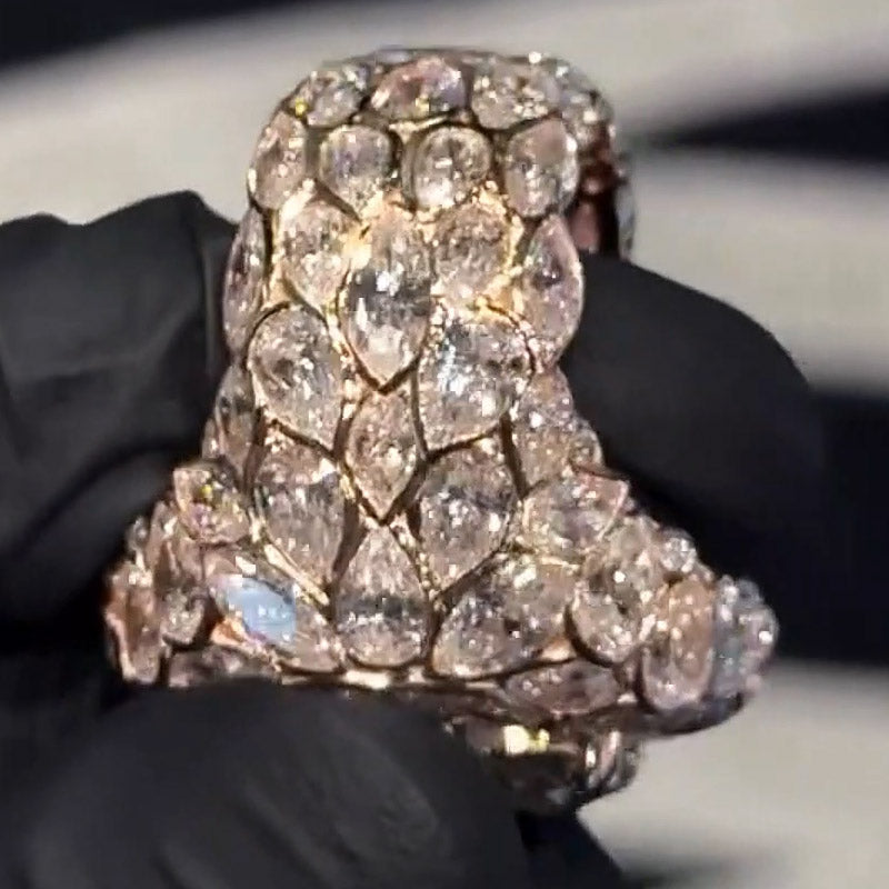 18ctw ultra luxury oval cut rose gold full diamond ring-JOSHINY