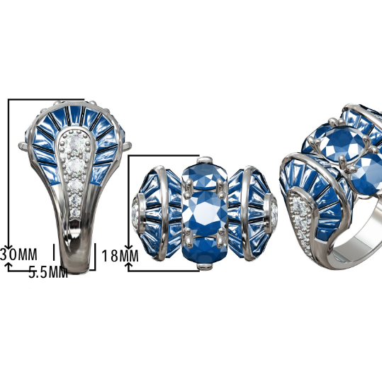 4.36Ctw Multi-Cut Fine Vintage Style Blue Gemstone Art Ring-JOSHINY