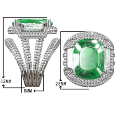 12Ctw Cushion Cut Emerald Center Stone Extraordinary Art Ring-JOSHINY