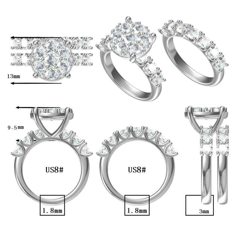 3ctw Sexy Round Cut Gemstone Engagement Set Ring -JOSHINY